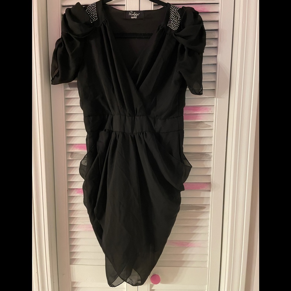Black silver sequin shoulder chiffon dress gothic